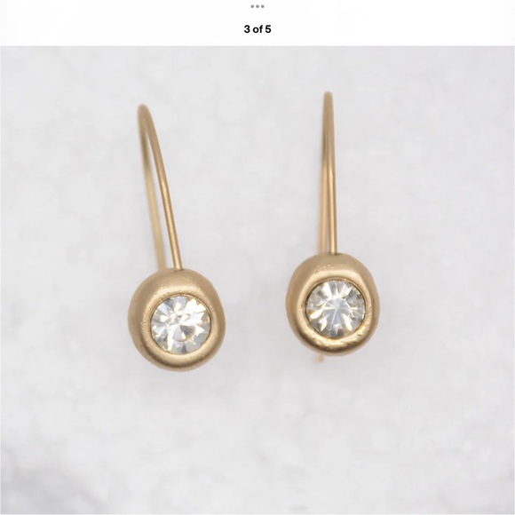 Chico's matte gold bezel cz ear wire earrings NEW no card - Picture 2 of 5